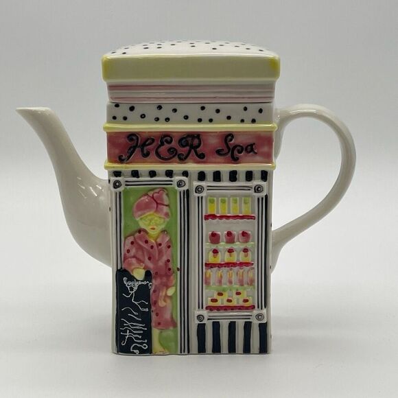 Unique Teapot Her Spa/His Spa Ceramic Mainstreet Store Front MSRF Inc Multicolor - Picture 2 of 16